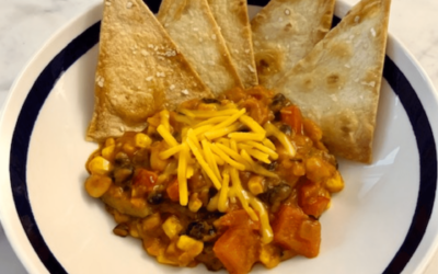 Vegetarian Chili with Homemade Tortilla Chips