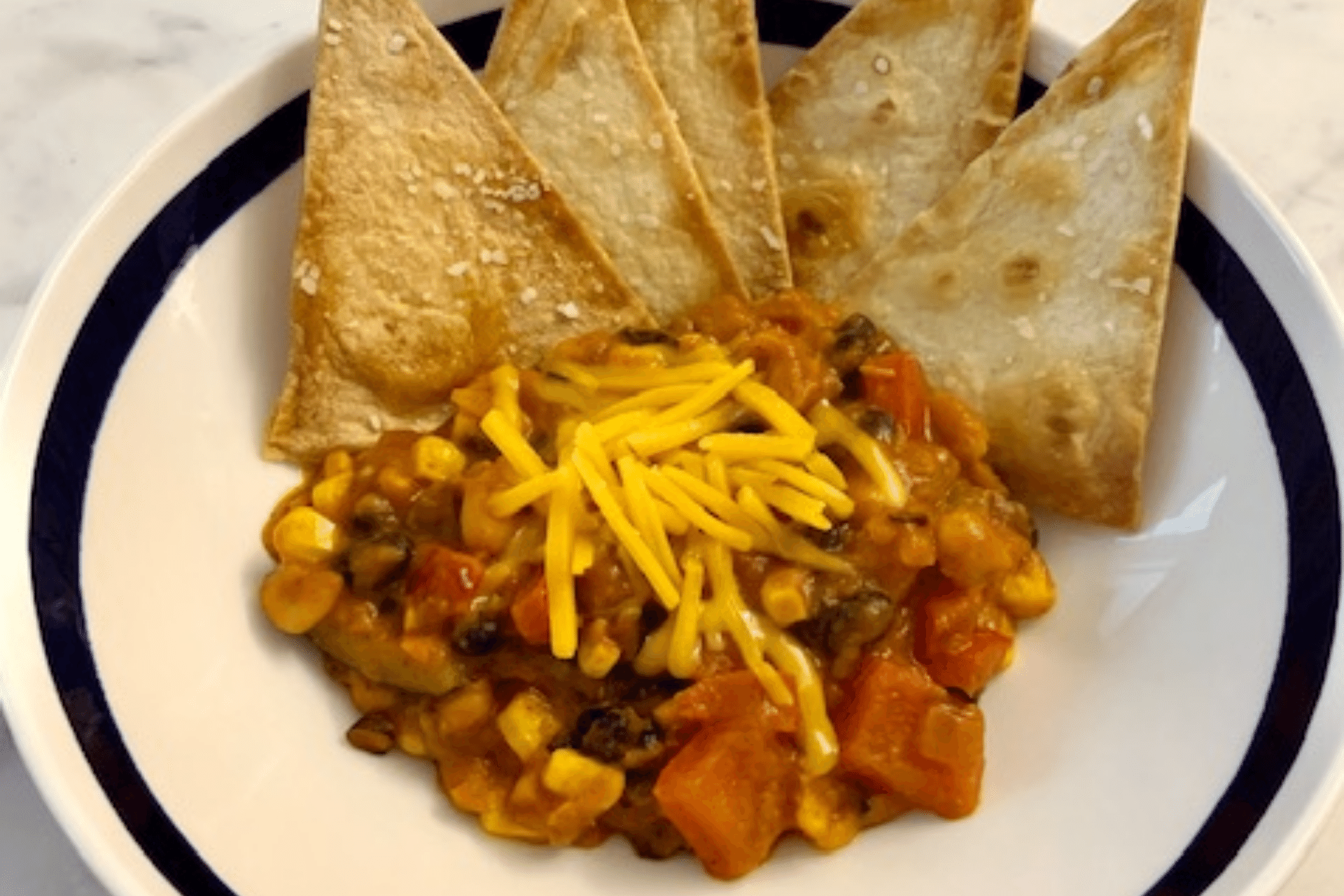 Vegetarian Chili with Homemade Tortilla Chips
