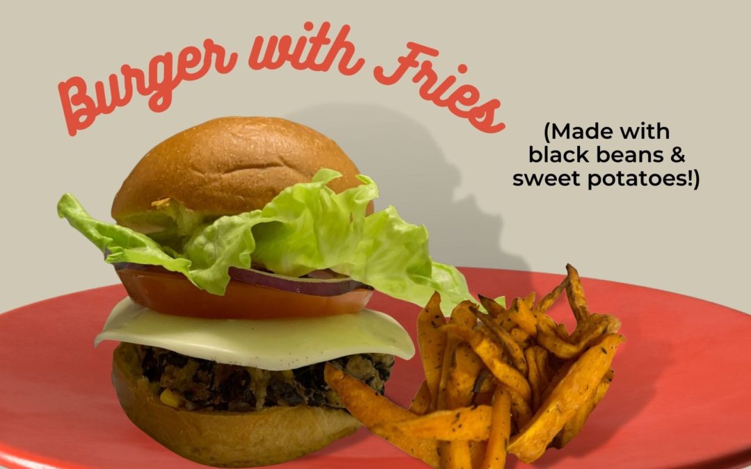 Black Bean Burger with Sweet Potato Fries