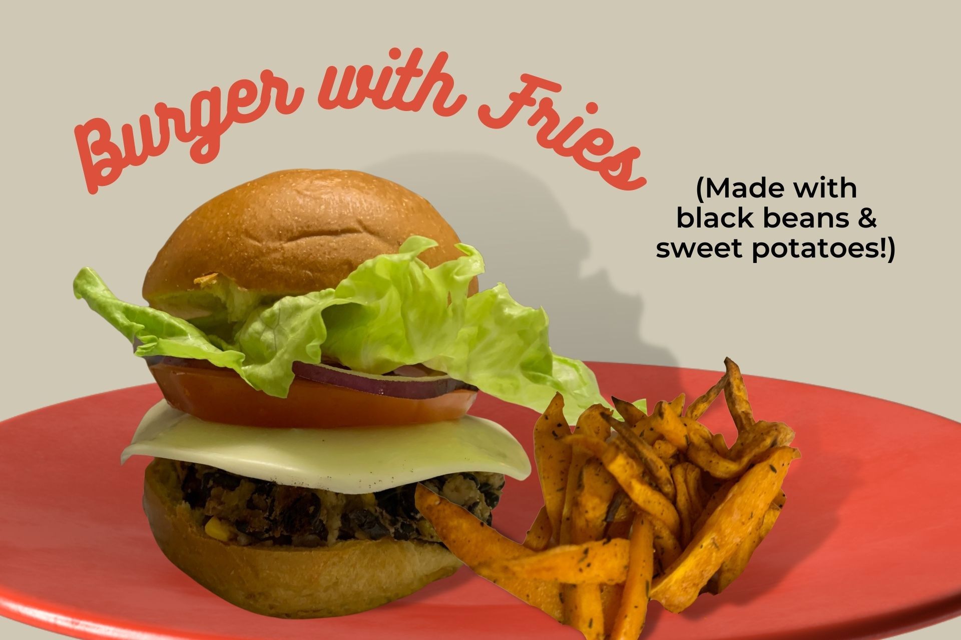 Black Bean Burger with Sweet Potato Fries