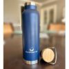 Navy Double Insulated Reusable Bottle with Bamboo Lid - Image 2