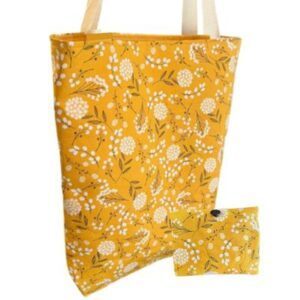Foldable Tote Bag in Sunshine Yellow Floral Cotton