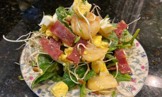 Winter Salad with Spinach, Sprouts, and Turkey Bacon