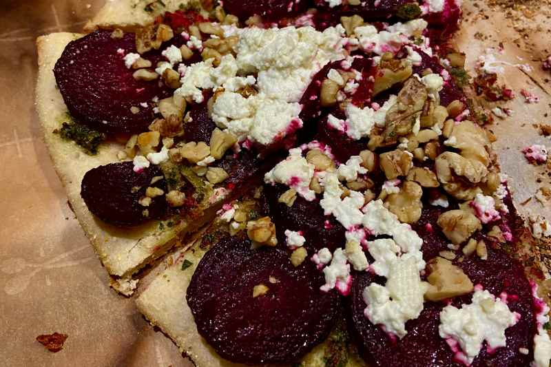 Savory Grilled Pizza with Beet Green Pesto