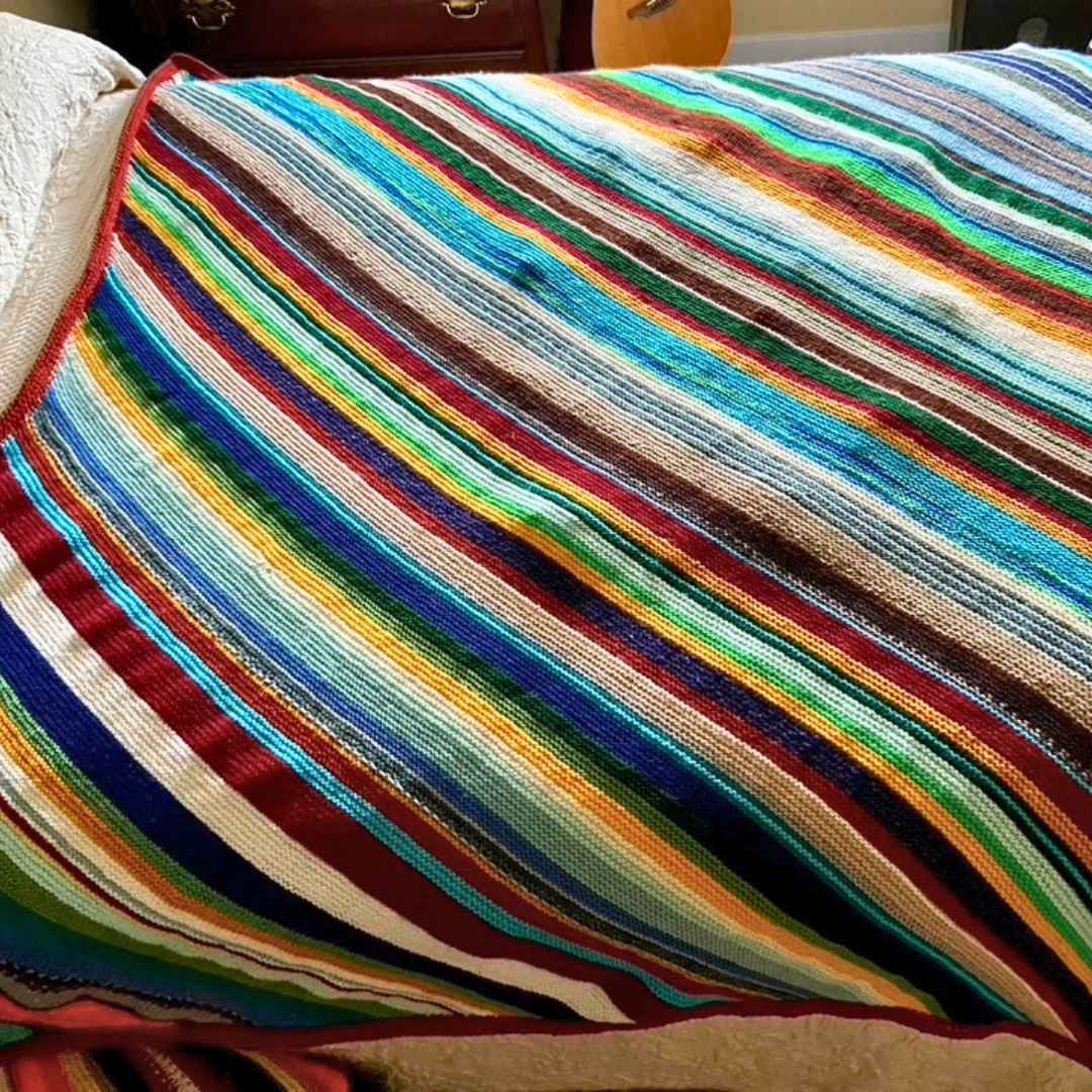 Handmade blanket made with thrifted yarn