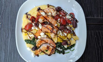 Balsamic Grilled Shrimp with Creamy Parmesan Polenta and Marinated Tomatoes