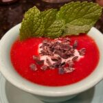 Chilled Strawberry Soup with Cocoa Nibs and Yogurt