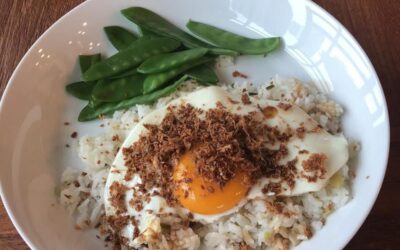 Fried Rice with Sunny-Side-Up Egg, Crisped Ginger, and Garlic