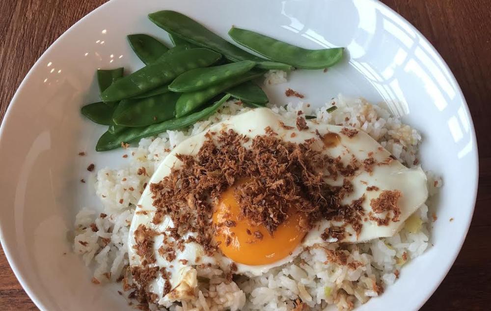 Fried Rice with Sunny-Side-Up Egg, Crisped Ginger, and Garlic